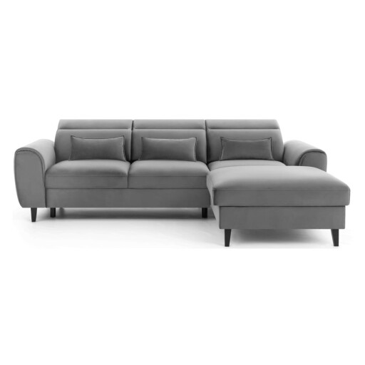 Colțar gri extensibil/cu spațiu de depozitare cu tapițerie din catifea (cu colț pe partea dreaptă/cu șezlong) Foble – ELTAP