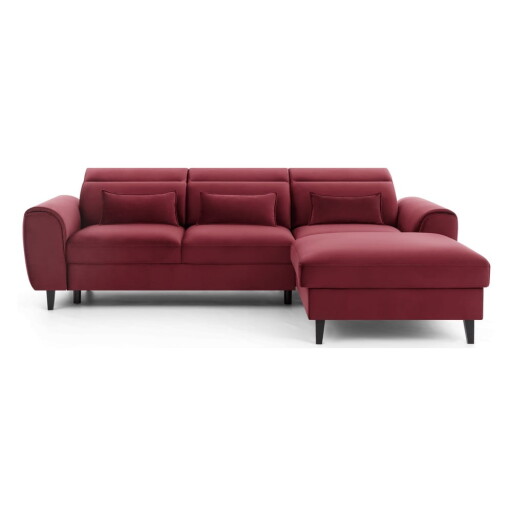 Colțar roșu extensibil/cu spațiu de depozitare cu tapițerie din catifea (cu colț pe partea dreaptă/cu șezlong) Foble – ELTAP