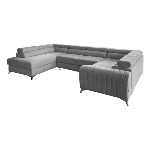 Colțar gri deschis extensibil/cu spațiu de depozitare (cu colț pe partea stângă/în formă de "U") Louis – ELTAP