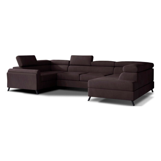 Colțar maro închis extensibil/cu spațiu de depozitare cu tapițerie din catifea (cu colț pe partea dreaptă/în formă de "U") Escada – ELTAP