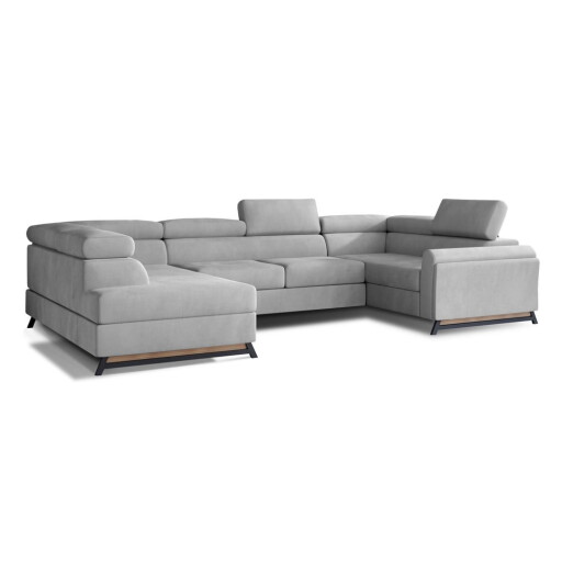 Colțar gri deschis extensibil/cu spațiu de depozitare cu tapițerie din catifea (cu colț pe partea stângă/în formă de "U") Escada – ELTAP