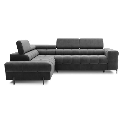 Colțar gri închis extensibil/cu spațiu de depozitare cu tapițerie din catifea (cu colț pe partea stângă/în formă de ”L”) Ferucce – ELTAP