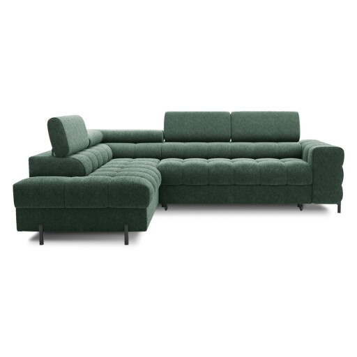 Colțar verde extensibil/cu spațiu de depozitare cu tapițerie din chenille (cu colț pe partea stângă/în formă de ”L”) Ferucce – ELTAP