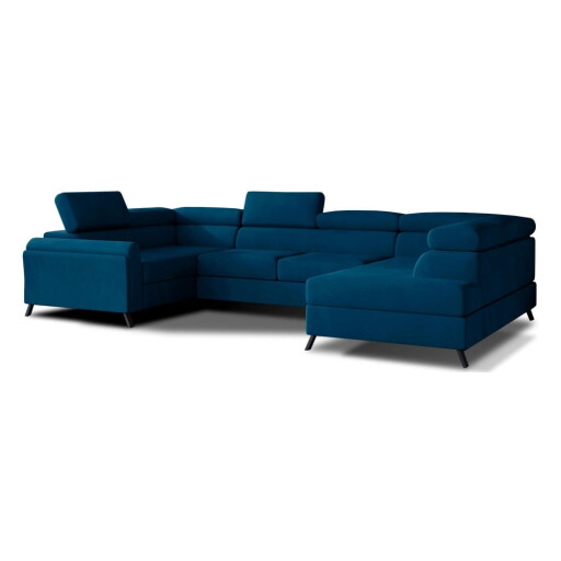 Colțar albastru extensibil/cu spațiu de depozitare cu tapițerie din catifea (cu colț pe partea dreaptă/în formă de "U") Escada – ELTAP