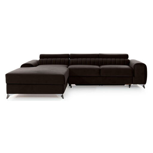 Colțar maro închis extensibil/cu spațiu de depozitare cu tapițerie din catifea (cu colț pe partea stângă/cu șezlong) Grayson – ELTAP