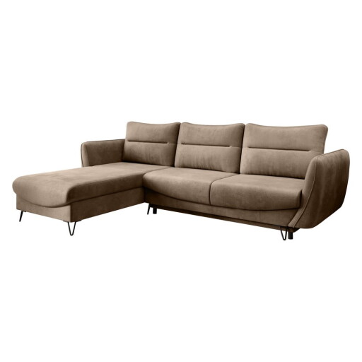 Colțar maro deschis extensibil/cu spațiu de depozitare cu tapițerie din catifea (cu colț pe partea stângă/cu șezlong) Silva – ELTAP