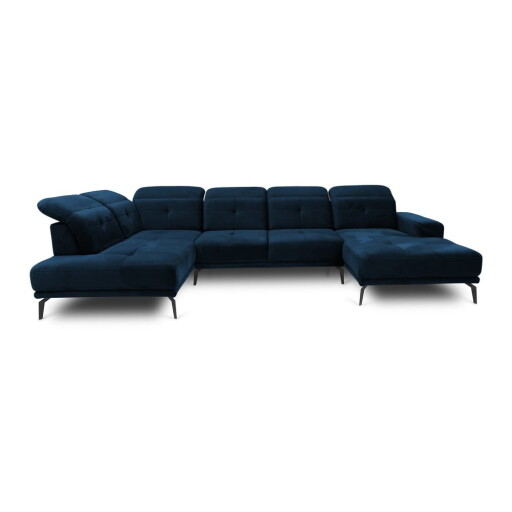 Colțar albastru cu tapițerie din catifea (cu colț pe partea stângă/în formă de "U") Bretan – ELTAP