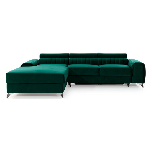 Colțar verde extensibil/cu spațiu de depozitare cu tapițerie din catifea (cu colț pe partea stângă/cu șezlong) Grayson – ELTAP