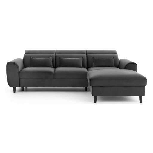 Colțar gri închis extensibil/cu spațiu de depozitare cu tapițerie din catifea (cu colț pe partea dreaptă/cu șezlong) Foble – ELTAP