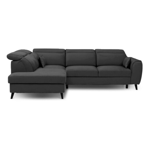 Colțar gri închis extensibil/cu spațiu de depozitare cu tapițerie din catifea (cu colț pe partea stângă/în formă de ”L”) Noble – ELTAP