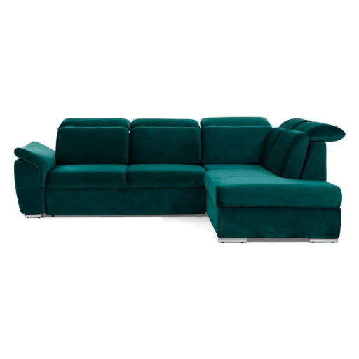 Colțar verde extensibil/cu spațiu de depozitare cu tapițerie din catifea (cu colț pe partea dreaptă/în formă de ”L”) Loreto – ELTAP