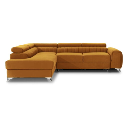 Colțar galben extensibil/cu spațiu de depozitare cu tapițerie din catifea (cu colț pe partea stângă/în formă de ”L”) Laurence – ELTAP