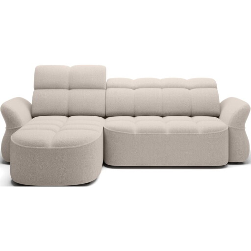 Colțar bej extensibil/cu spațiu de depozitare cu tapițerie din țesătură bouclé (cu colț pe partea stângă/cu șezlong) Beneth – ELTAP