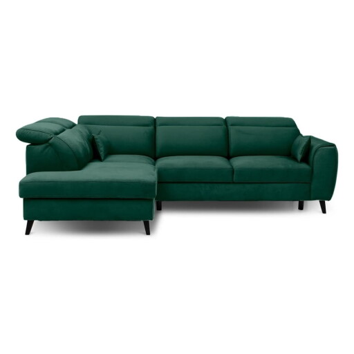 Colțar verde extensibil/cu spațiu de depozitare cu tapițerie din catifea (cu colț pe partea stângă/în formă de ”L”) Noble – ELTAP