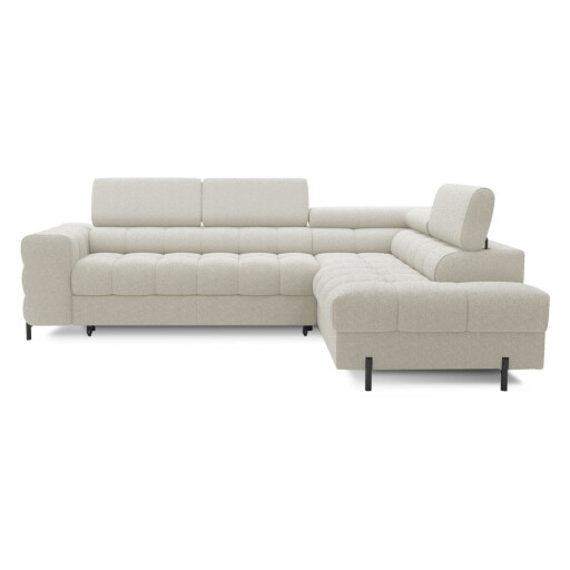 Colțar crem extensibil/cu spațiu de depozitare cu tapițerie din țesătură bouclé (cu colț pe partea dreaptă/în formă de ”L”) Ferucce – ELTAP