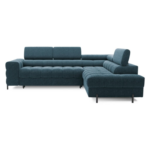 Colțar albastru extensibil/cu spațiu de depozitare cu tapițerie din chenille (cu colț pe partea dreaptă/în formă de ”L”) Ferucce – ELTAP