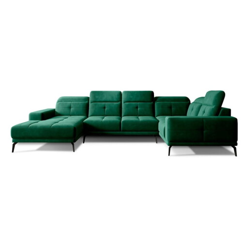 Colțar verde cu tapițerie din catifea (cu colț pe partea dreaptă/în formă de "U") Neviro – ELTAP