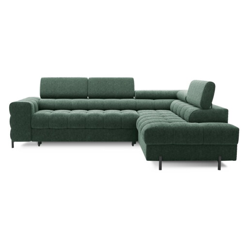 Colțar verde extensibil/cu spațiu de depozitare cu tapițerie din chenille (cu colț pe partea dreaptă/în formă de ”L”) Ferucce – ELTAP