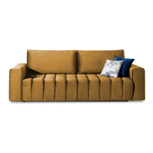Canapea galbenă extensibilă/cu spațiu de depozitare cu tapițerie din catifea 247 cm Lazaro – ELTAP