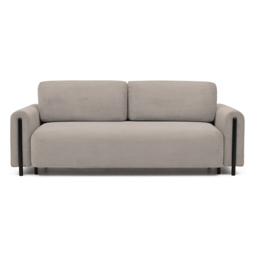 Canapea maro deschis extensibilă/cu spațiu de depozitare cu tapițerie din catifea reiată 244 cm Arcadova – ELTAP