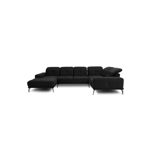 Colțar negru cu tapițerie din catifea (cu colț pe partea stângă/în formă de "U") Neviro – ELTAP