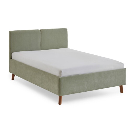 Pat matrimonial verde deschis tapițat cu somieră 140x200 cm Piano – Meise Möbel