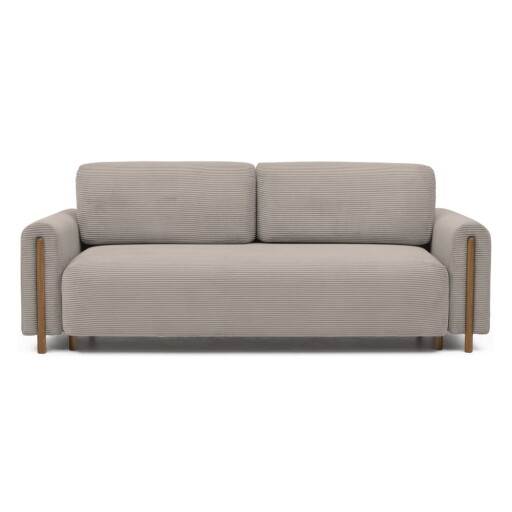 Canapea maro deschis extensibilă/cu spațiu de depozitare cu tapițerie din catifea reiată 244 cm Arcadova – ELTAP