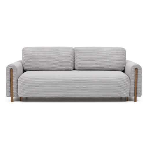 Canapea gri deschis extensibilă/cu spațiu de depozitare cu tapițerie din catifea reiată 244 cm Arcadova – ELTAP