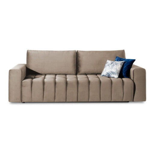 Canapea maro deschis extensibilă/cu spațiu de depozitare cu tapițerie din catifea 247 cm Lazaro – ELTAP