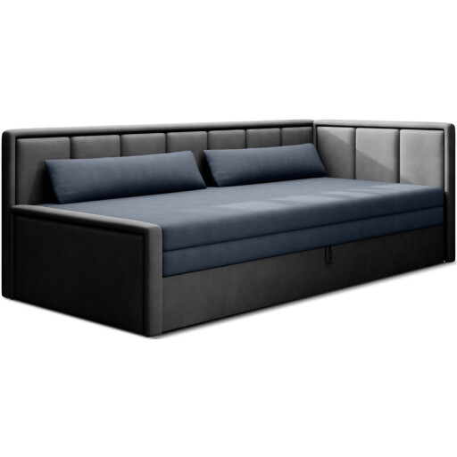 Canapea albastră/gri extensibilă/cu spațiu de depozitare cu tapițerie din chenille 214 cm Fulgeo – ELTAP