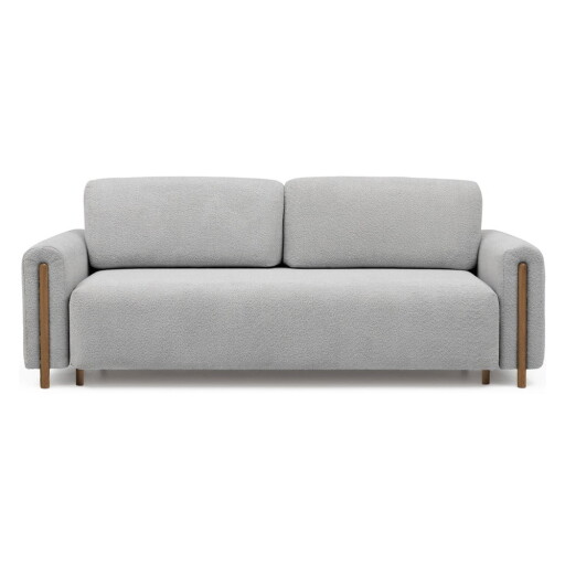 Canapea gri deschis extensibilă/cu spațiu de depozitare cu tapițerie din țesătură bouclé 244 cm Arcadova – ELTAP