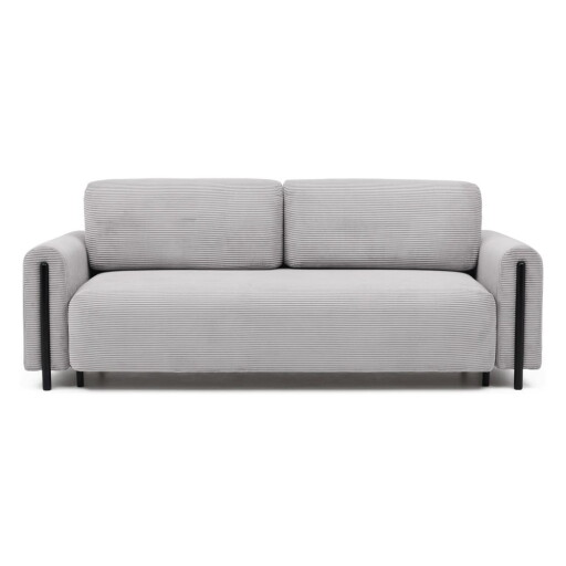 Canapea gri deschis extensibilă/cu spațiu de depozitare cu tapițerie din catifea reiată 244 cm Arcadova – ELTAP