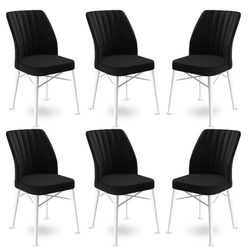 Set scaune 6 piese, Hanah Home, Flex, Alb/Negru