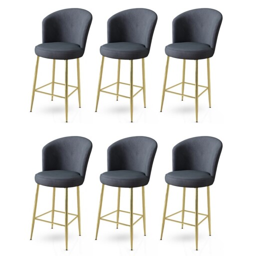 Set scaune de bar 6 piese, Hanah Home, Alte, Antracit / Aur