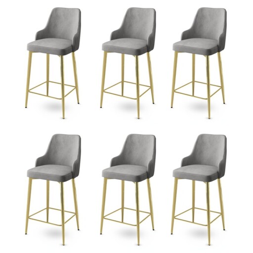 Set scaune de bar 6 piese, Hanah Home, Enox, Gri / Auriu