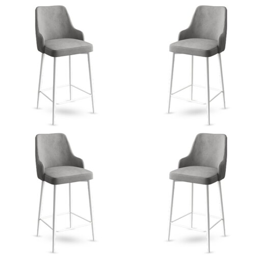Set scaune  de bar 4 piese, Hanah Home, Enox, Gri/Alb