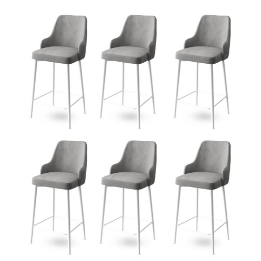 Set scaune de bar 6 piese, Hanah Home, Enox, Gri/Alb