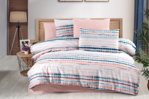 Lenjerie de pat pentru o persoana, L&#039;essentiel Maison, Terra, Pulbere / Alb / Albastru