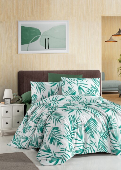 Lenjerie de pat dubla, L&#039;essentiel Maison, Rana, Verde/Alb