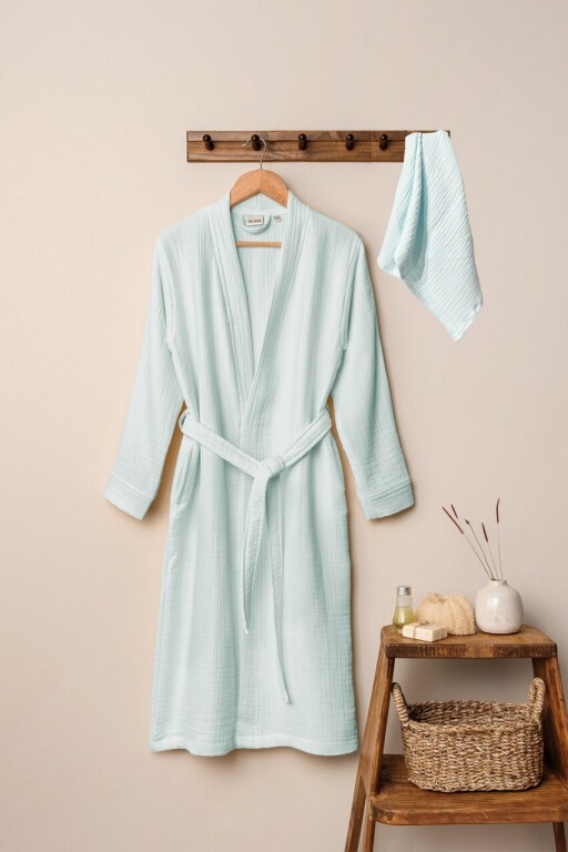 Set halate de baie, L&#039;essentiel Maison, Kimono, Bumbac, Verde menta