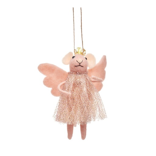 Ornament de Crăciun lucrat manual din material textil 13 cm Pink Princess Fairy Mouse – Sass & Belle
