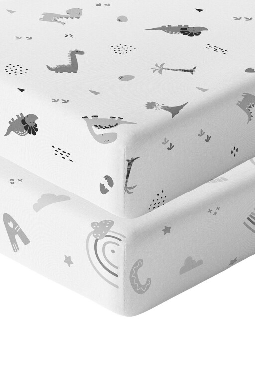 Set cearceaf de pat cu elastic pentru copii, L&#039;essentiel Maison, Abc Dinozor, Portocaliu / Maro / Mentă