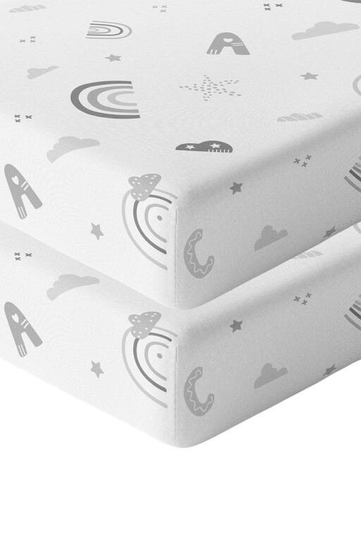 Set cearceaf de pat cu elastic pentru copii, L&#039;essentiel Maison, Abc Abc, Portocaliu / Maro / Mentă