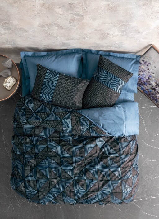 Lenjerie de pat dubla, L&#039;essentiel Maison, Armor, Negru/Albastru