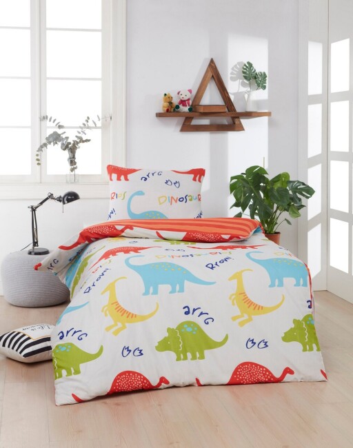 Lenjerie de pat pentru o persoana 2 piese, L&#039;essentiel Maison, Dinazorus, 65% bumbac/35% poliester, Alb