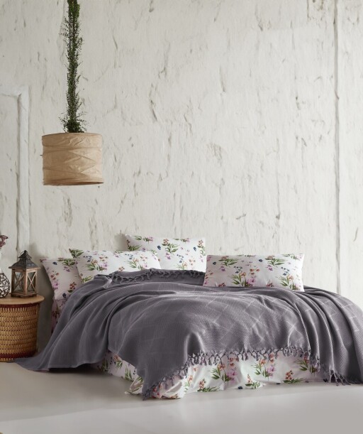 Set cuvertura pique dubla, L&#039;essentiel Maison, Mona v2, Gri