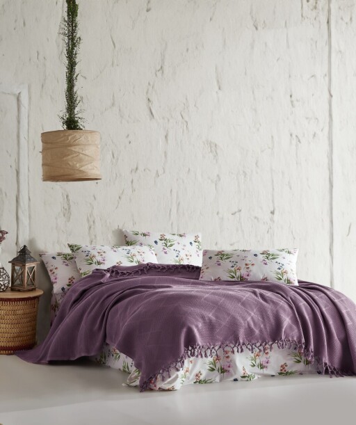 Set cuvertura pique dubla, L&#039;essentiel Maison, Mona v2, Mov pruna