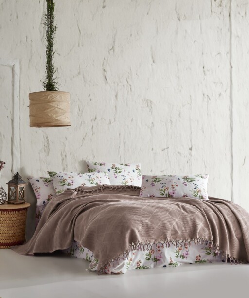 Set cuvertura pique dubla, L&#039;essentiel Maison, Mona v2, Bej