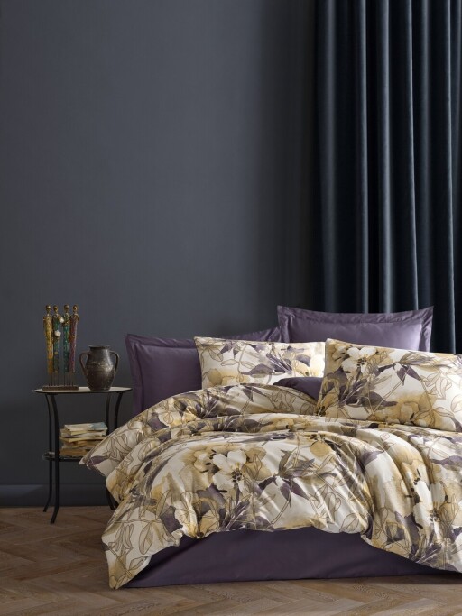 Lenjerie de pat dubla, L&#039;essentiel Maison, Florence, Mov / Bej / Galben / Crem