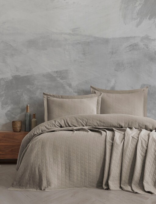 Set cuvertura de pat dubla 3 piese, L&#039;essentiel Maison, Orella, Bej